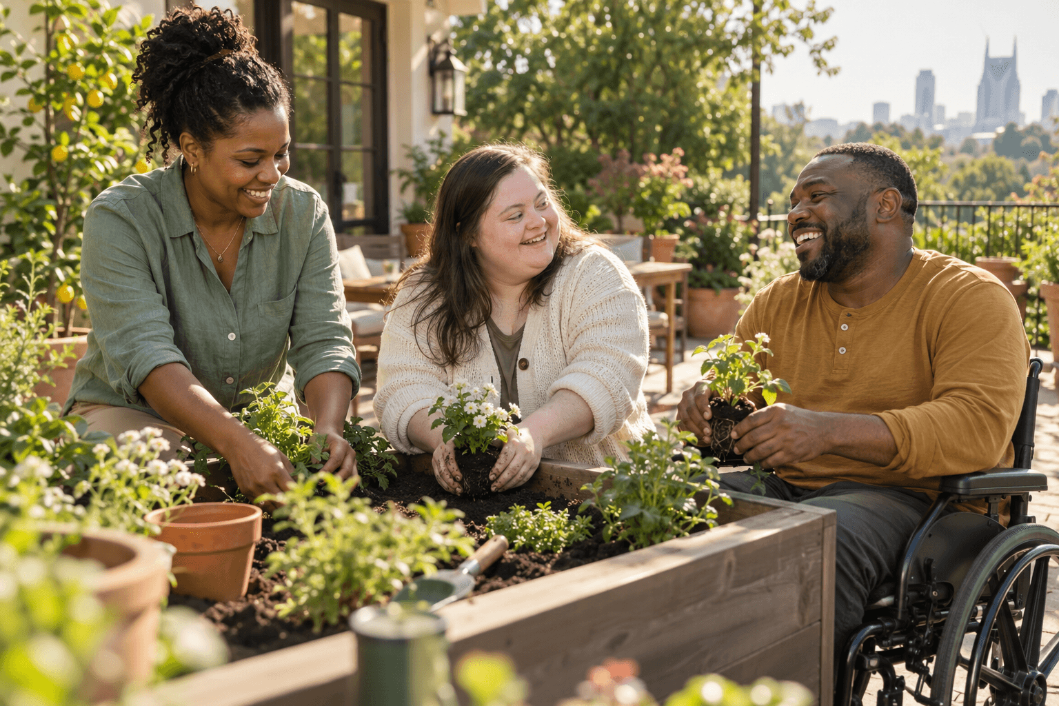 People sharing a garden activity at home